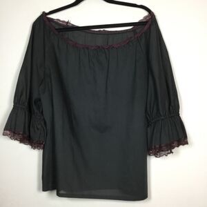 Black with purple lace edge witchy top semi sheer size M witchcore whimsygoth